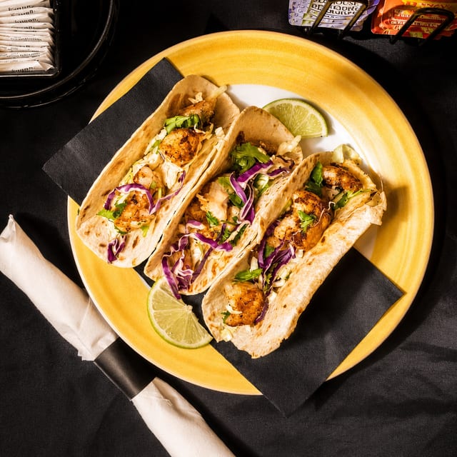 Seasonal Taco Trio - Shrimp Tacos.