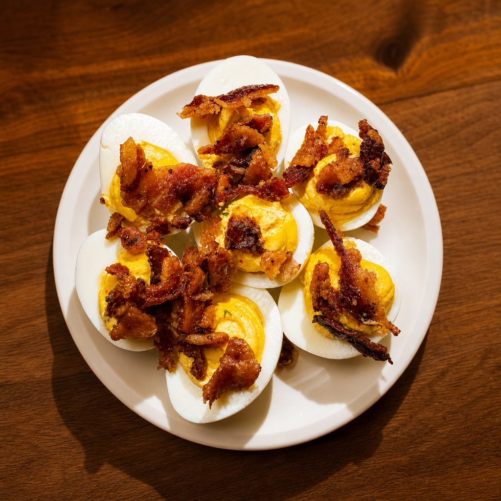Honey Bacon Deviled Eggs.